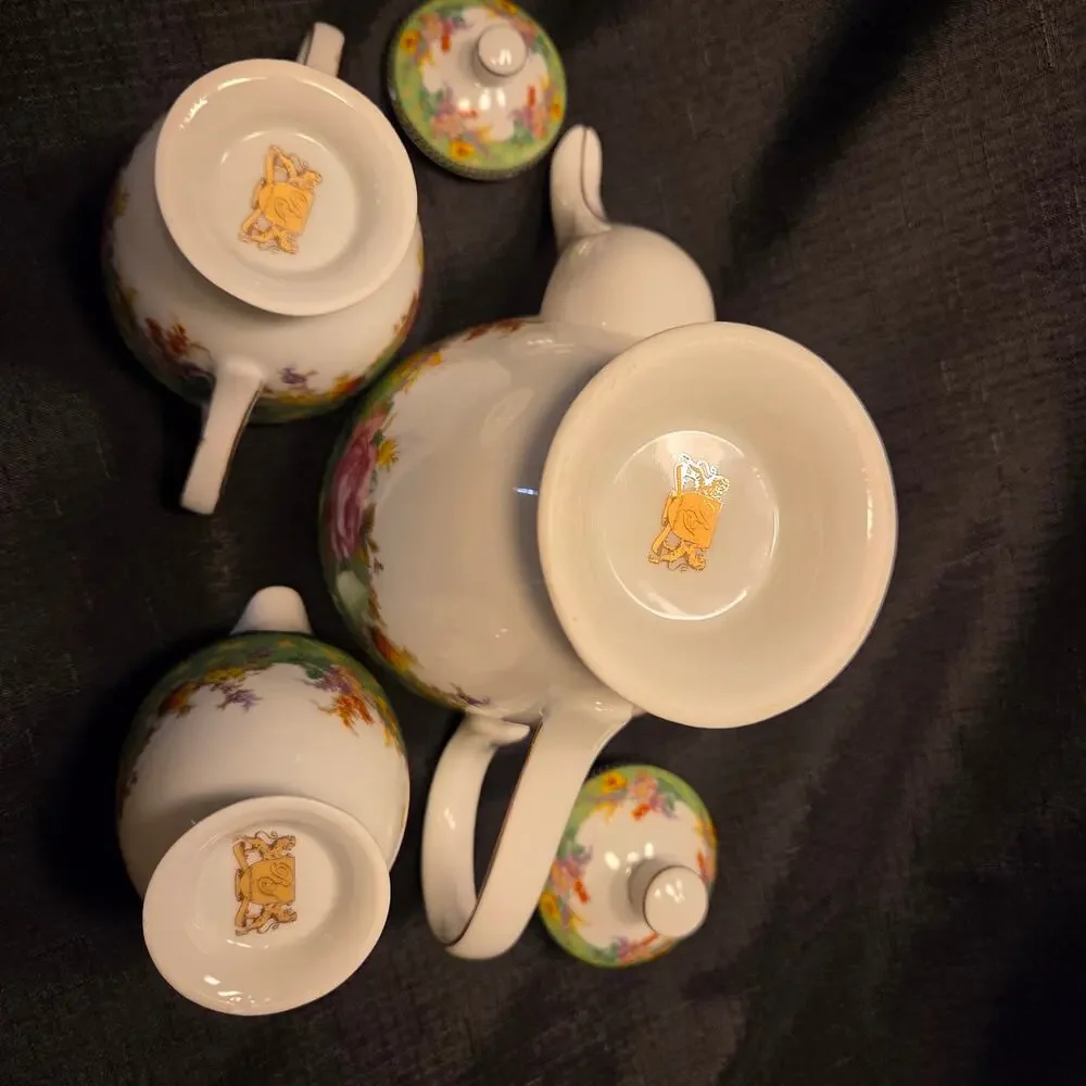 Royal Scotland Pink Rose on Green background Tea Set